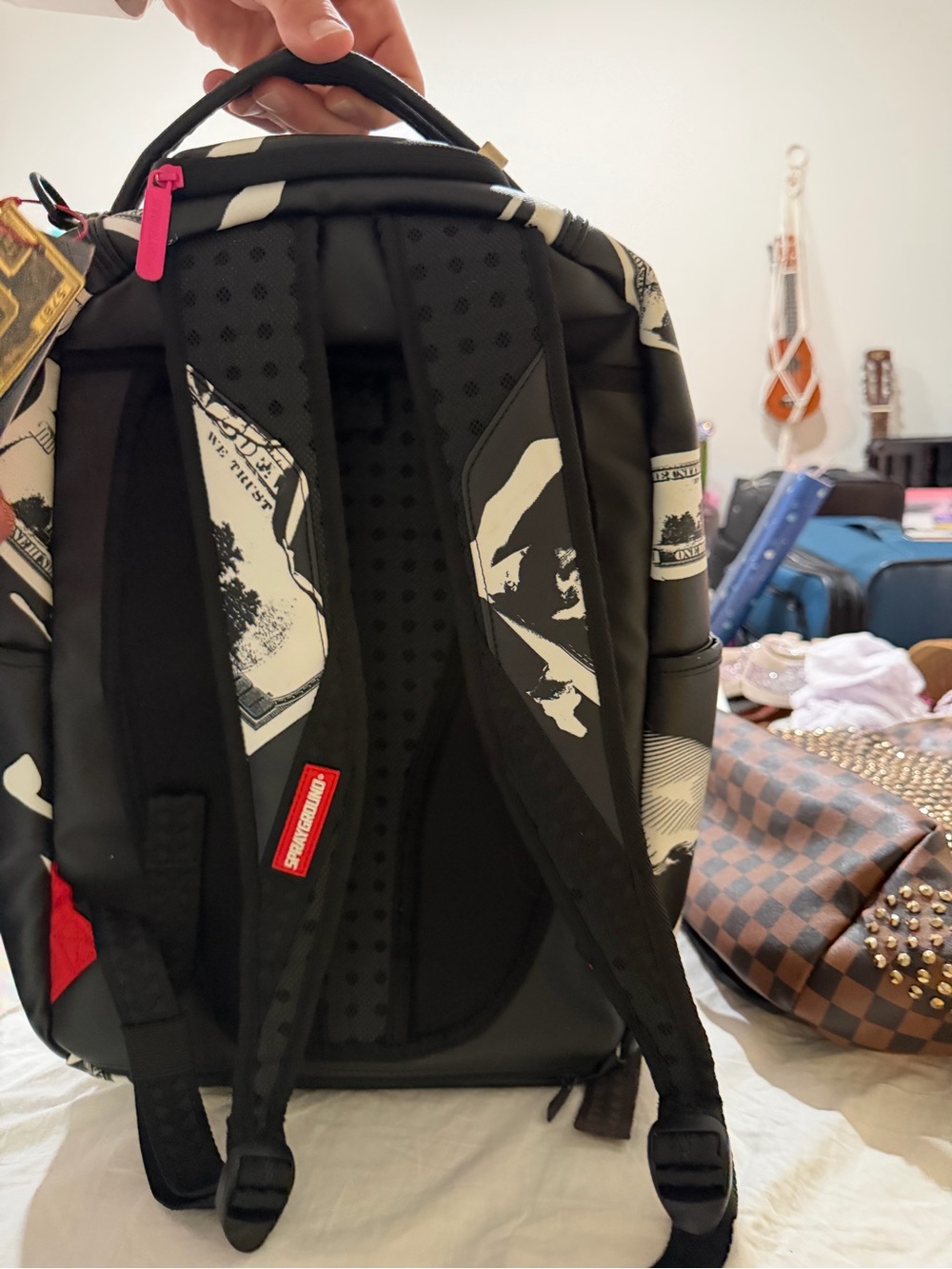 Sprayground Black Backpack with Hot Pink Leopard Panel - Picture 4 of 6